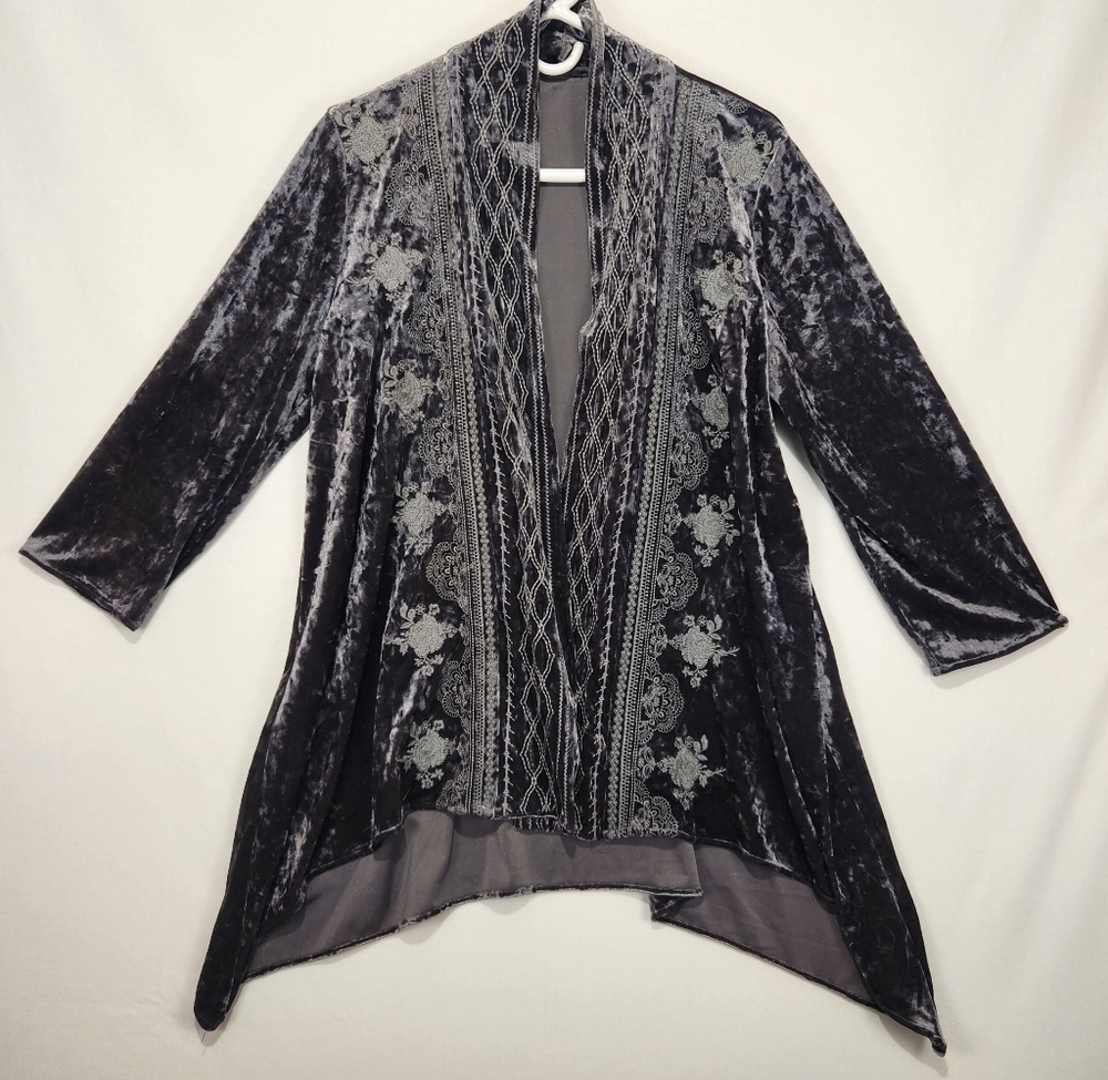 Andree by Unit Elegant Velvet Embroidered Gray Jacket Size M